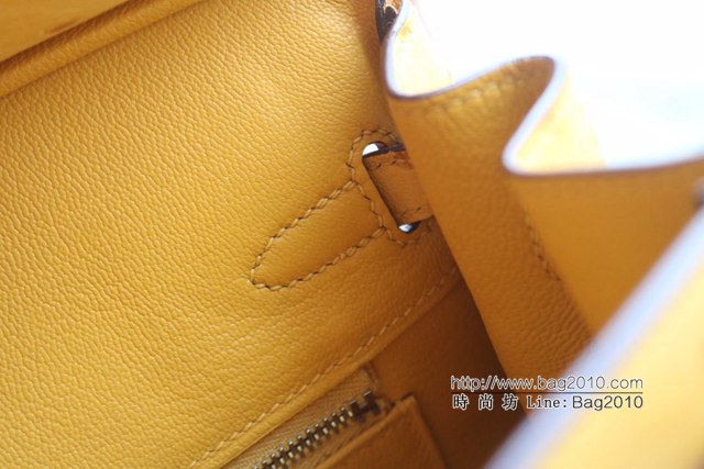 Hermes女包 愛馬仕Brikin 9D Amber琥珀黃銀扣 Hermes鉑金鴕鳥皮手提包  tdh2256